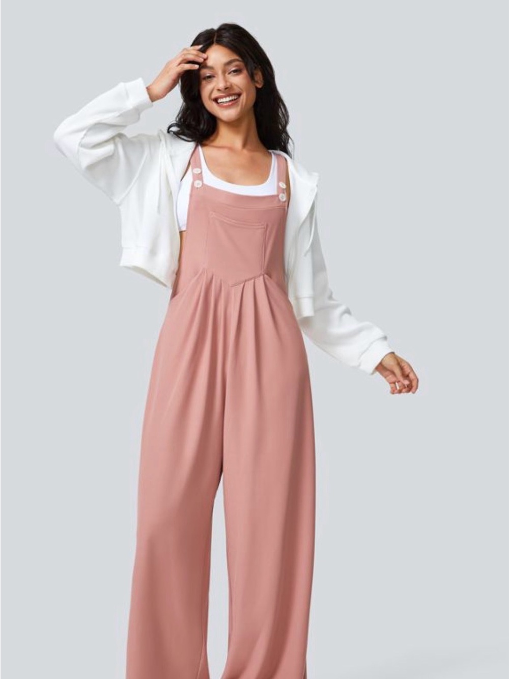 Wide-Leg Pink Overalls Jumpsuit